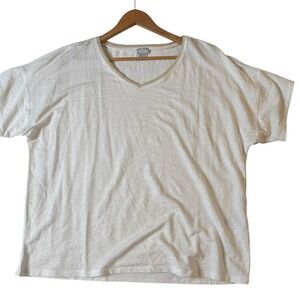 Chico's 3 White Slub Knit Tee Linen Blend Women XL Embroidered‎ Minimalist NEW
